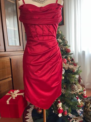 Abito corto in raso rosso