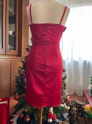 Abito corto in raso rosso