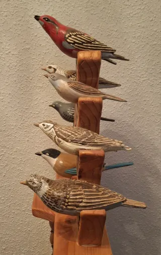 Conjunto aves madera tallada decoración