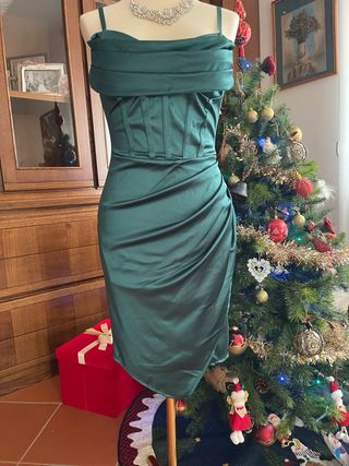 Abito corto in raso verde