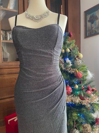 Tubino corto lurex argento scuro