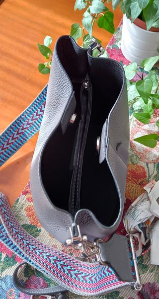 Borsa secchiello vera pelle grigia tracolla