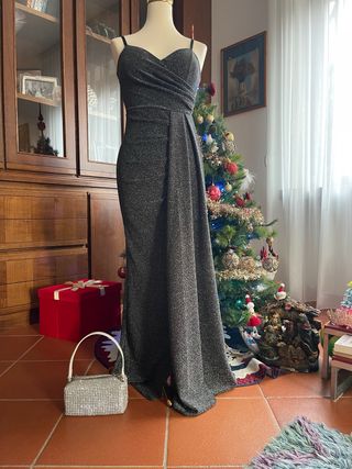 Abito lungo lurex argento