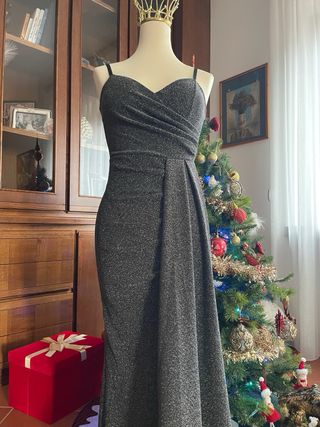 Abito lungo lurex argento