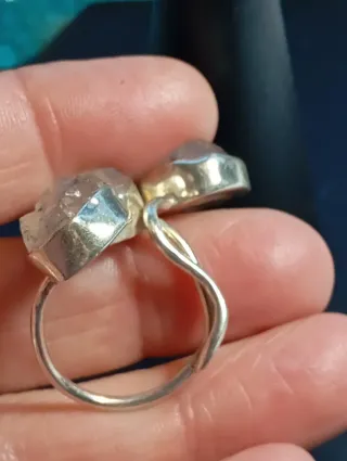 Anillo Plata Ley cuarzo rosa en bruto