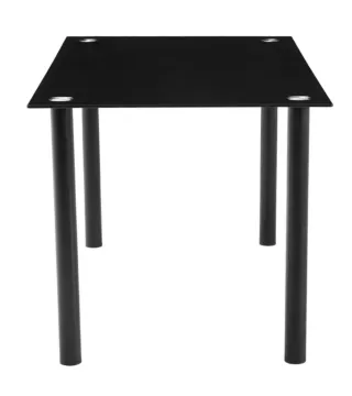 Mesa de cristal negra con patas metálicas 4 sillas