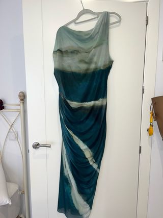 Vestido largo verde y azul