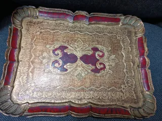 Bandeja antigua decorada madera