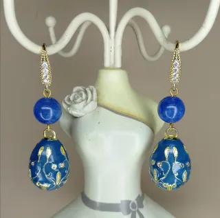 Orecchini cristallo calcedonio uovo Royal blue