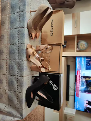 Lote Zapatos Mujer Mango Beige, Negro, Dorado