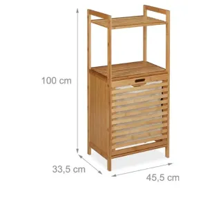 Estantería bambú multiusos con cesto para ropa.