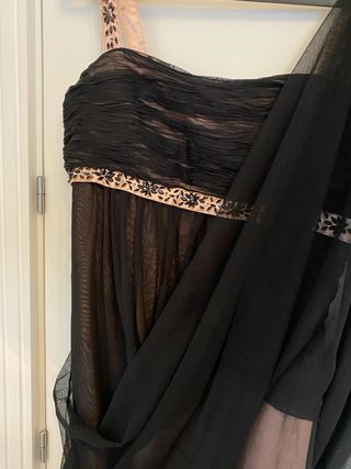 Vestido fiesta negro y salmón