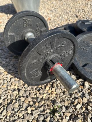 Barra de gimnasio y discos