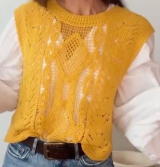 Chaleco Crochet Mostaza 100% Algodón Talla L