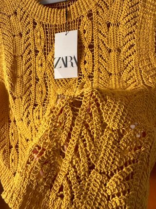 Chaleco Crochet Mostaza 100% Algodón Talla L