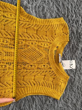 Chaleco Crochet Mostaza 100% Algodón Talla L