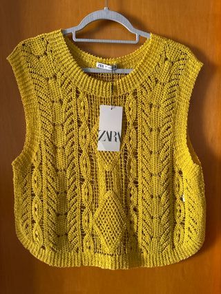 Chaleco Crochet Mostaza 100% Algodón Talla L