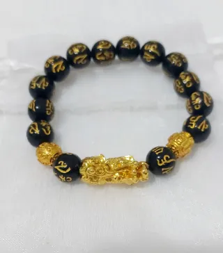 Pulsera Feng Shui Negra y Dorada