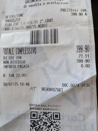 Xiaomi Pad 7 con Tastiera e Scontrino