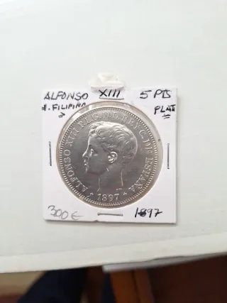 5 Pesetas Alfonso XIII año 1897 Isla de Filipinas