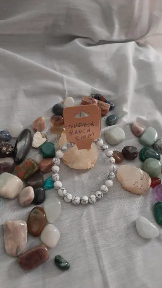 Pulsera Turquesa Blanca 8mm Piedra Natural