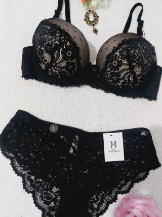 Conjunto Lencería Encaje Negro y Nude 95B