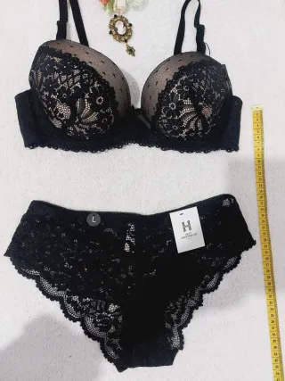 Conjunto Lencería Encaje Negro y Nude 95B