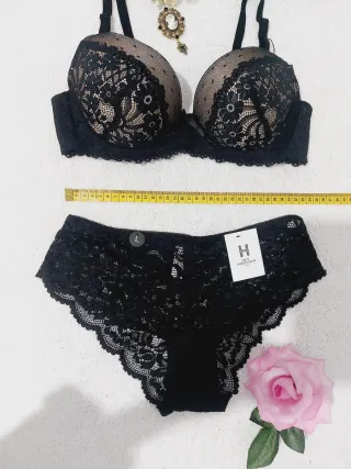 Conjunto Lencería Encaje Negro y Nude 95B