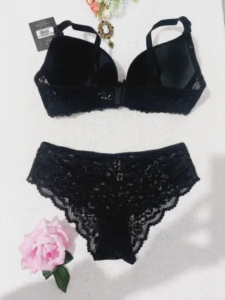 Conjunto Lencería Encaje Negro y Nude 95B