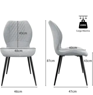 2 Sillas Gris Claro Patas Acero Negro