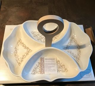 Antipastiera Brandani porcellana con manico legno