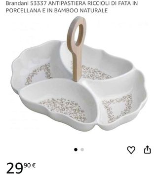 Antipastiera Brandani porcellana con manico legno