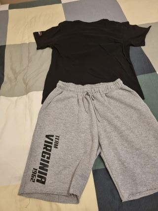 Maglietta nera e pantaloncini grigi taglia XL