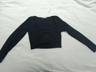 Top Zara Negro Manga Larga Cuadrado