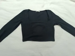 Top Zara Negro Manga Larga Cuadrado