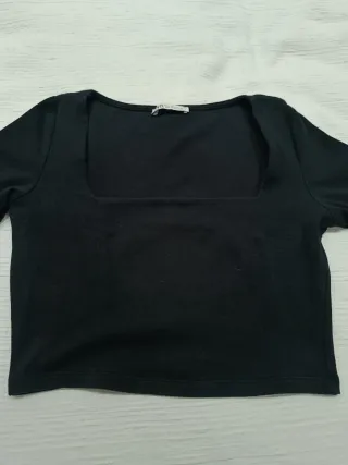 Top Zara Negro Manga Larga Cuadrado