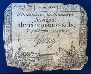 Biglietto Assignat 50 sols 1793 Rivoluzione Francese
