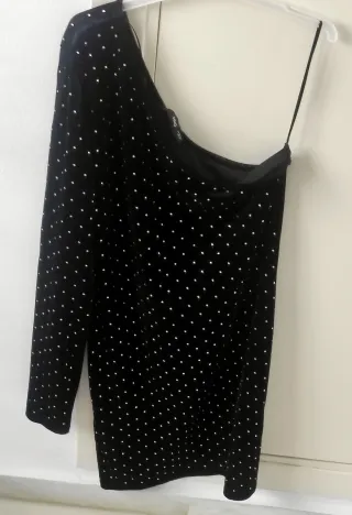 Vestido Mango Negro con Pedrería Talla M