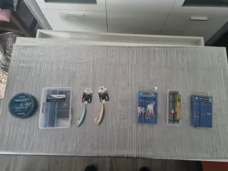 Lote de pesca: señuelos, hilos y flotadores