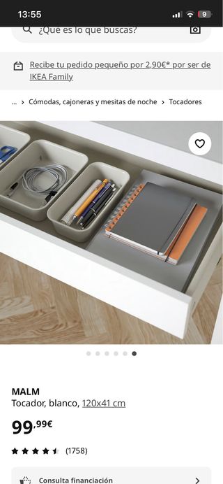 Tocador MALM blanco 120x41 cm