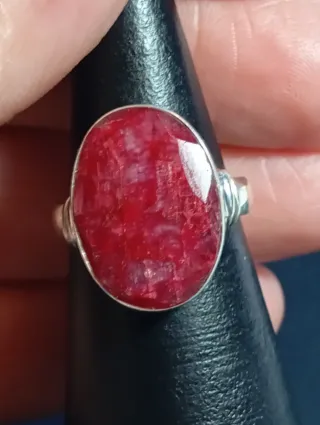 Anillo Plata Ley rubí facetado