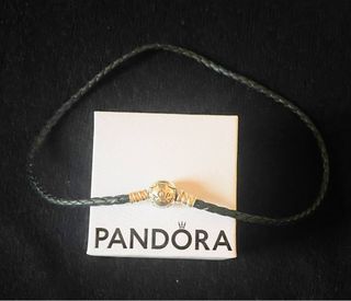 Pulsera Pandora Cuero Trenzado Negro y Plata