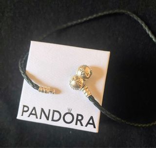 Pulsera Pandora Cuero Trenzado Negro y Plata