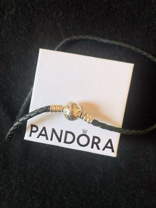 Pulsera Pandora Cuero Trenzado Negro y Plata