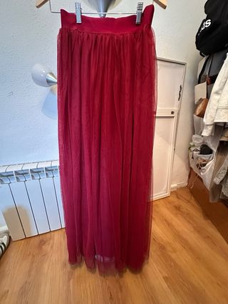 Falda larga tul granate