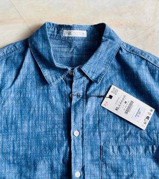 Camisa Zara holgada azul jaspeado