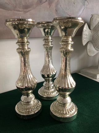 Set 3 Portacandele Vetro Argento