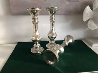 Set 3 Portacandele Vetro Argento