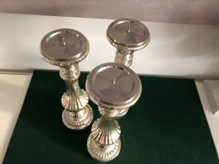 Set 3 Portacandele Vetro Argento