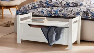 Banco de almacenaje de madera blanco